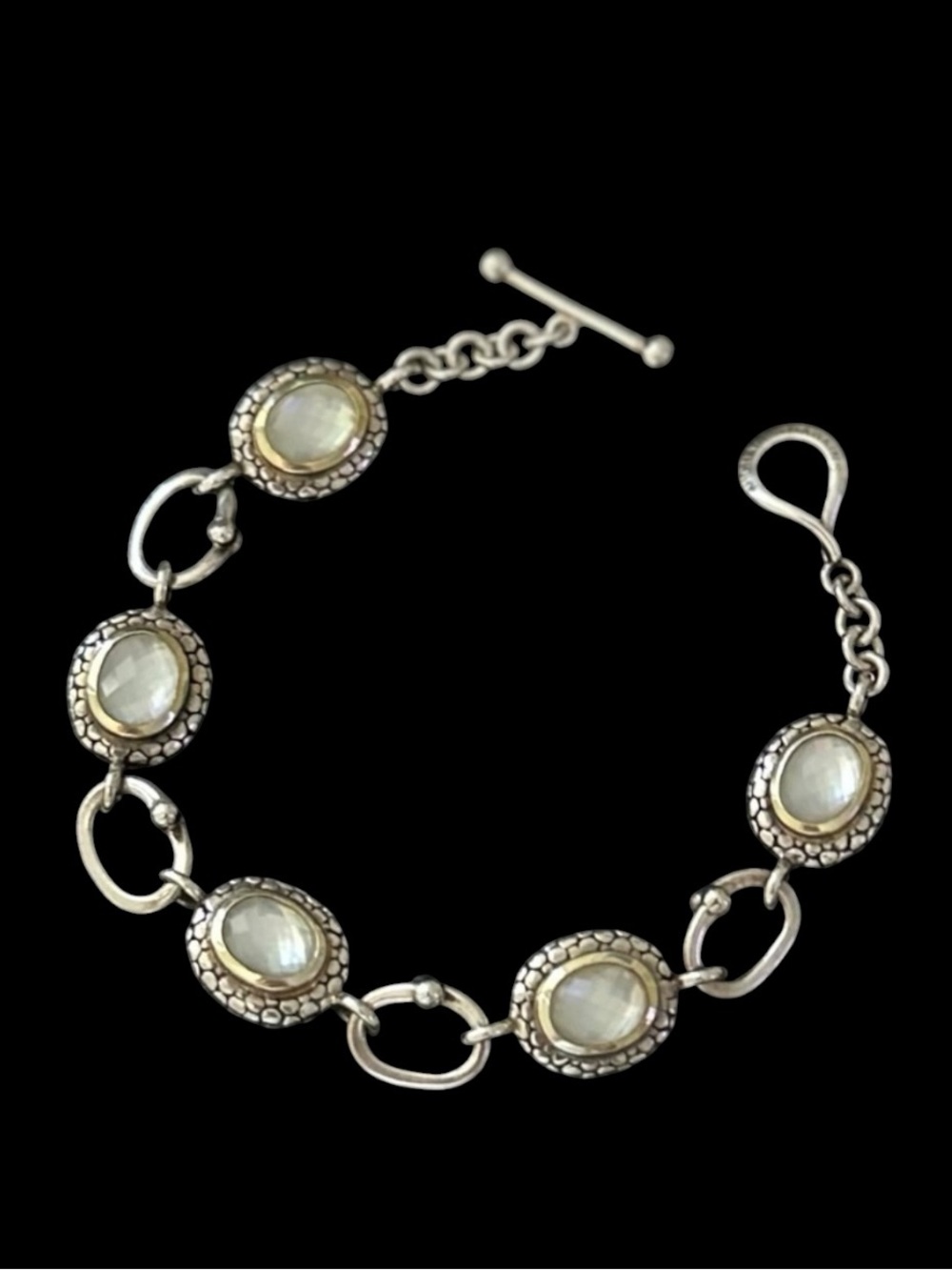 Michael Dawkins .925 Sterling Silver Mother of Pearl Doublet Link Bracelet - Picture 3 of 9